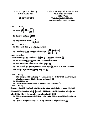 Kiểm tra học kỳ 1 lớp 9 THCS năm học 2015-2016 môn Toán